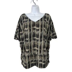 Worthington Womens Black & Beige Striped Top Blouse Stretch Size Large